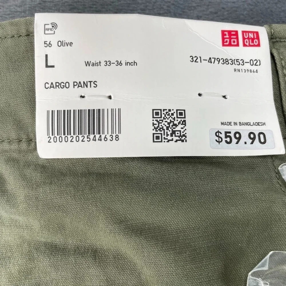Uniqlo Mens Size Large (L) Green Utility Straight Leg Work Cargo Pants NWT